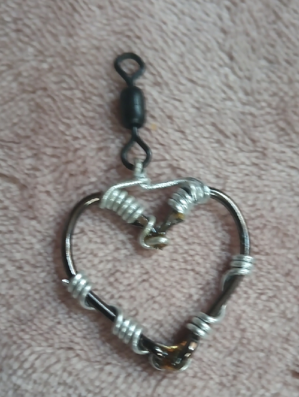 Handmade Heart Wire Wrapped Charm Pendant- Black and Silver